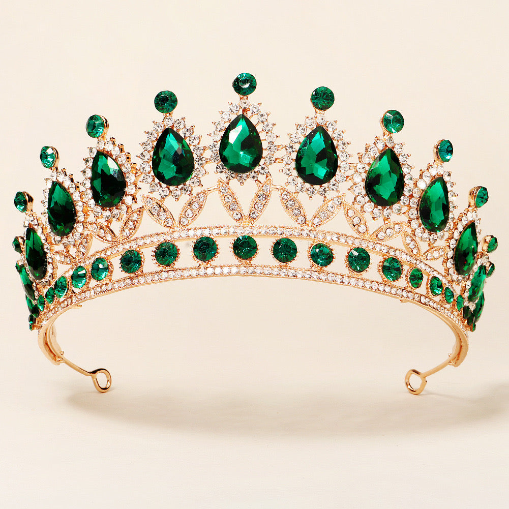 Green Crystal Tiaras and Crowns for Women Wedding Bridal Hair Accessories Baroque Vintage Rhinestone Head Jewelry Diadems