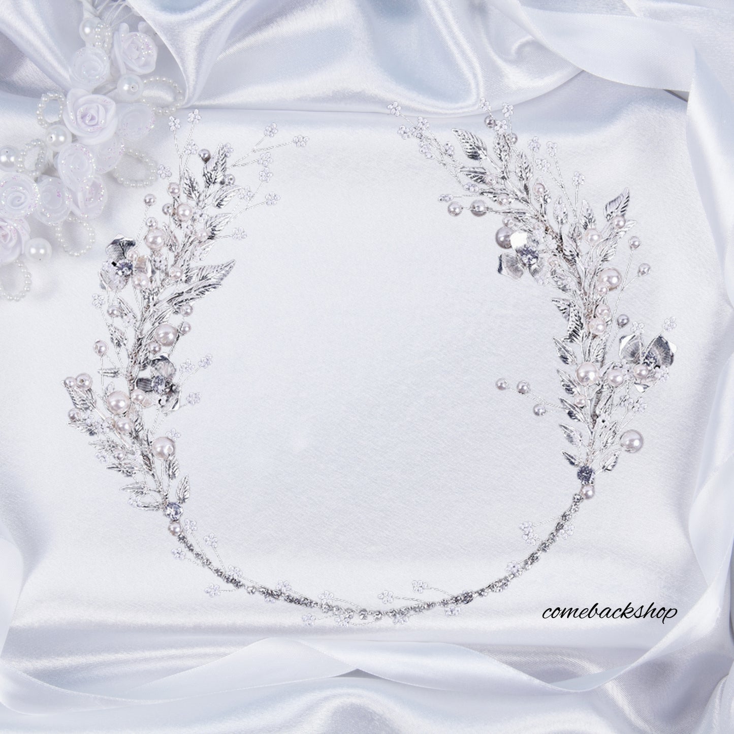 Bridal Headpiece Pearl Wedding Headband Flower Design Rhinestone Hair Accessories for Bride Bridesmaid
