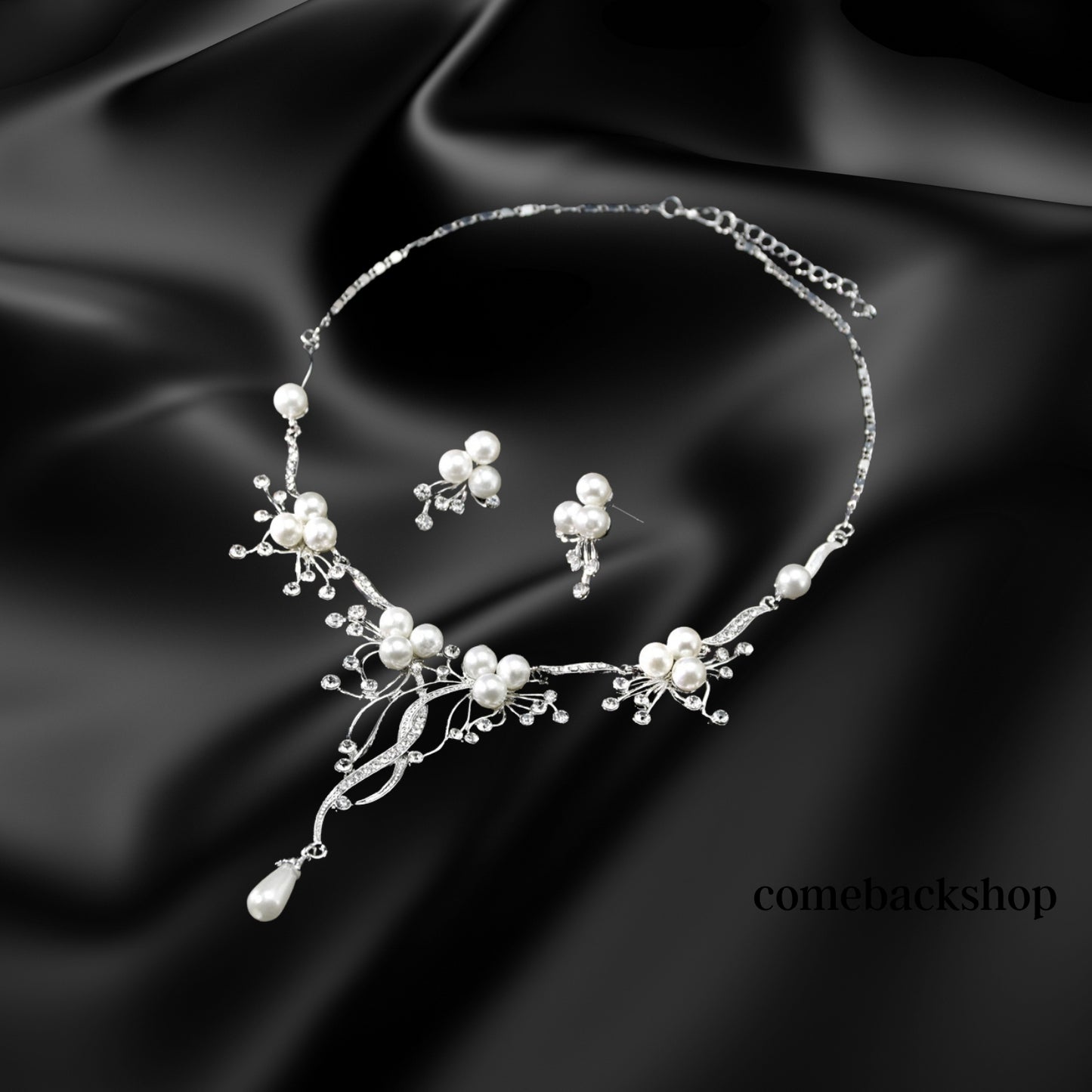 Pearl Wedding Bridal Jewelry Set For Women Pearl Rhinestone Crystal Drop Necklace Earring Bracelet Hair Pins Prom Bride Bridesmaid Pearl Jewelry Accessories Silver