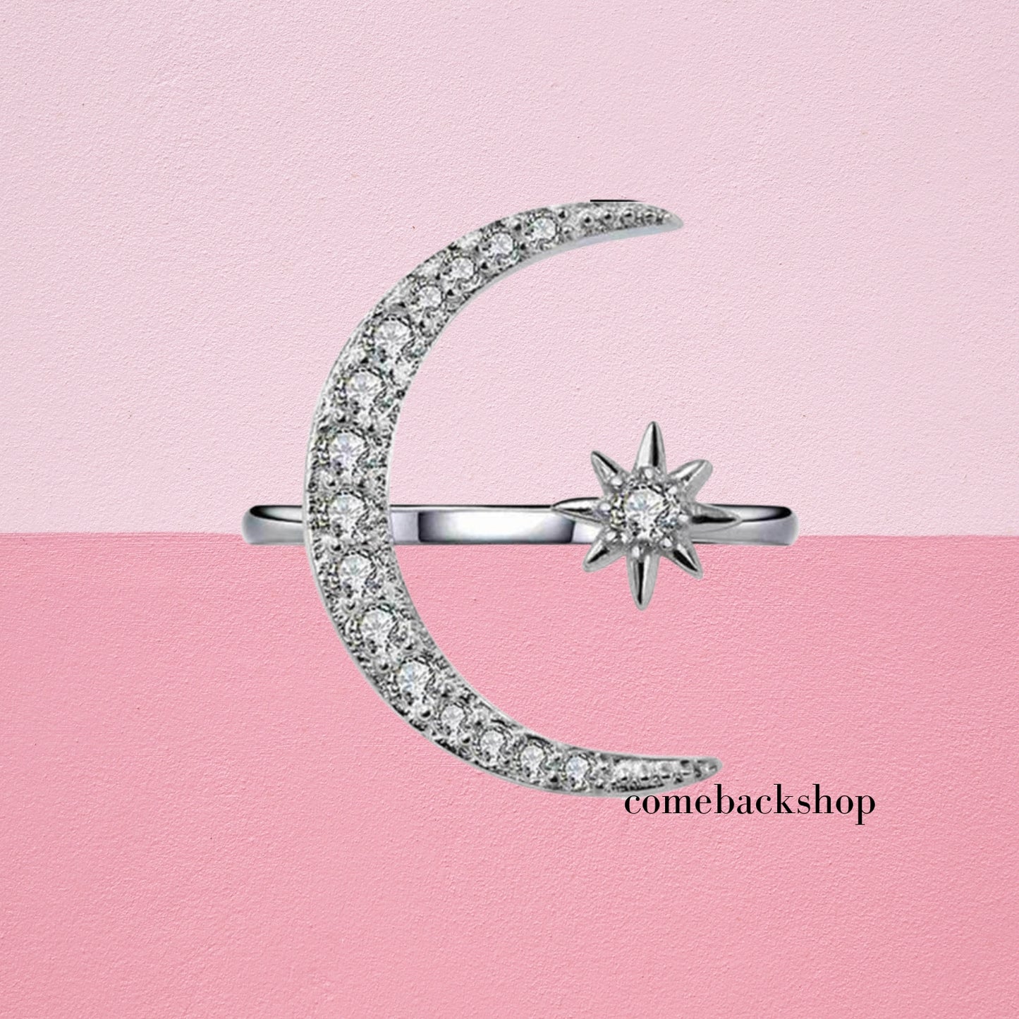 Star and Moon Ring Adjustable 925 Sterling Silver Crescent Moon Ring Vintage Jewelry Gifts for Womem