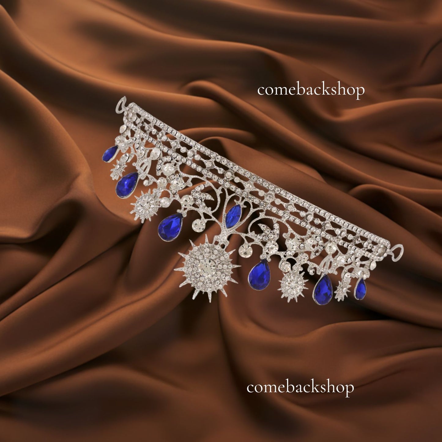 Blue Crystal Star Moon Bridal Crown Tiaras Rhinestone Pageant Diadem Veil Tiara