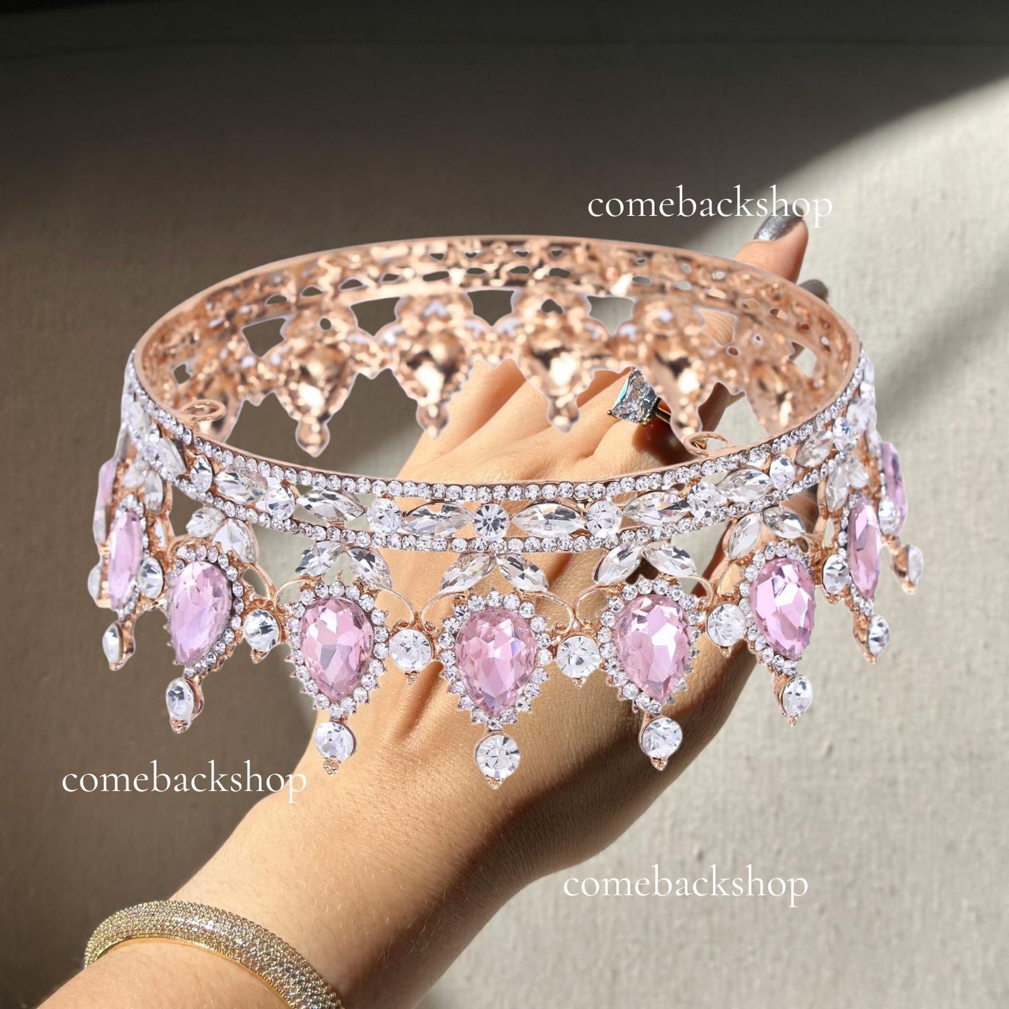 Baroque Crowns Crystal Princess for Women, Pink Rhinestone Birthday Tiaras for Girls Queen Crown Hair Accessories for Wedding