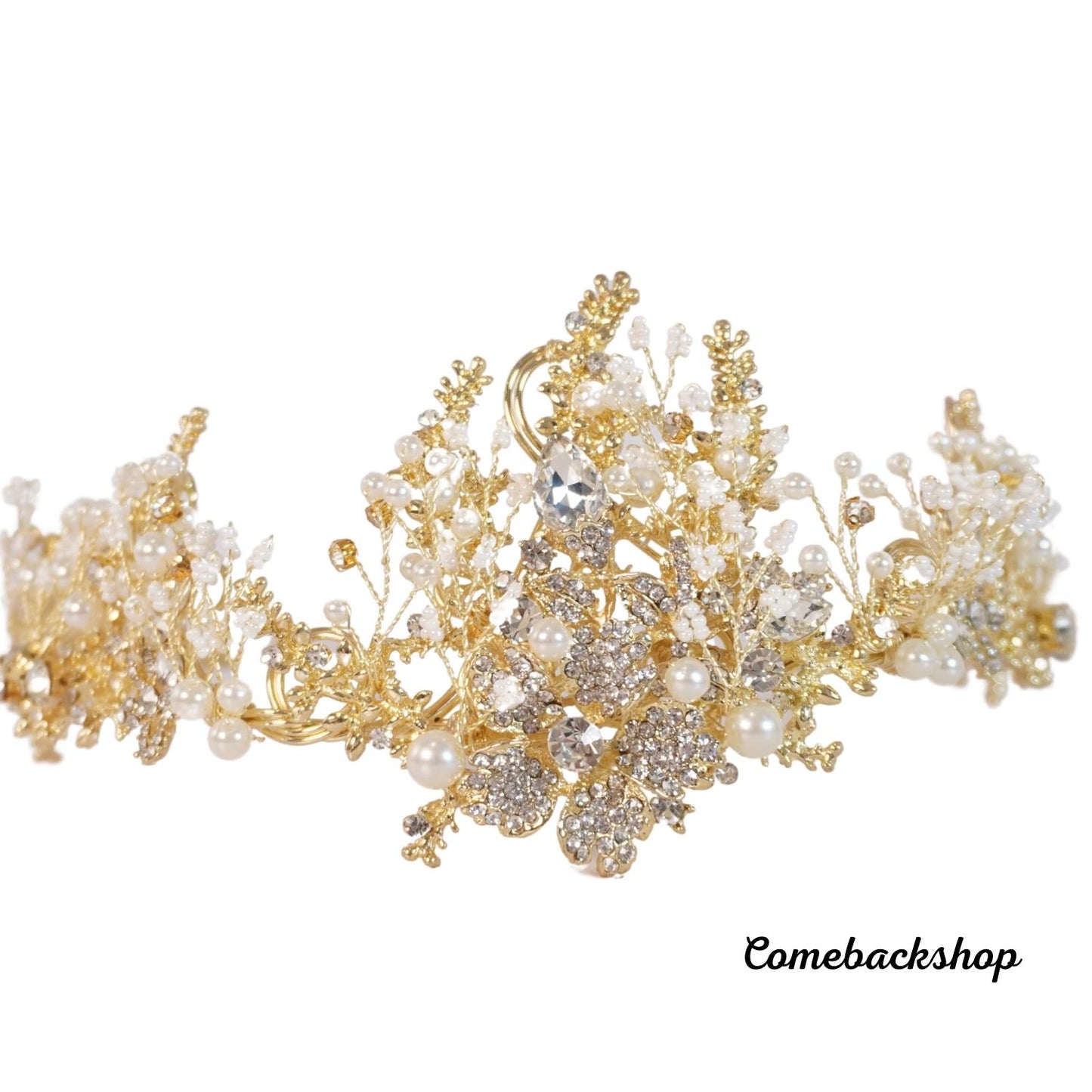 Tiara crown gold flower headpiece Crystal Pearl Bridal Jewelry Crown Tiara,Bride sweet 16th party