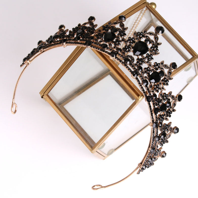 Black Tiara for Women Gold Crown for Girls Wedding Princess Birthday Crystal Rhinestones Headbands for Prom Bridal Party Halloween