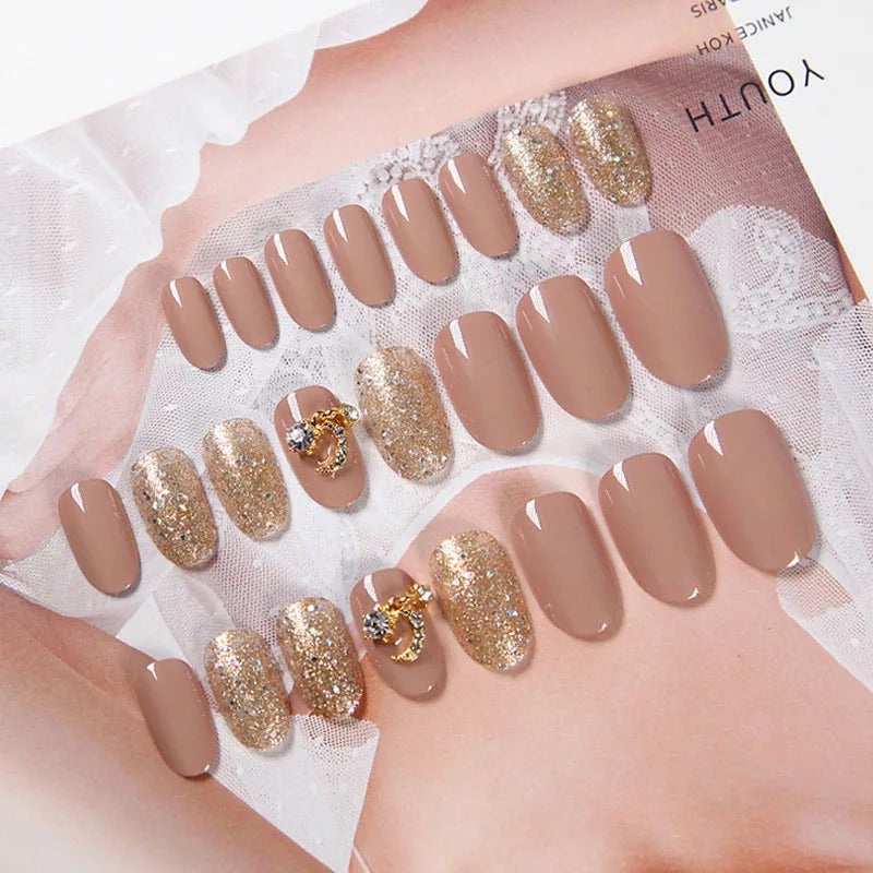 faux nails Shimmer Paillette Diamond Moon Artificial Nail Art Tips