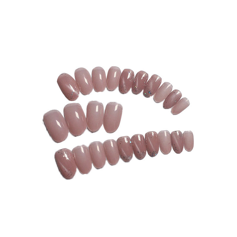 Glossy Fake Nails Shimmer White Square French Nail Ombre Faux Ongles Gradient Medium Fingernails