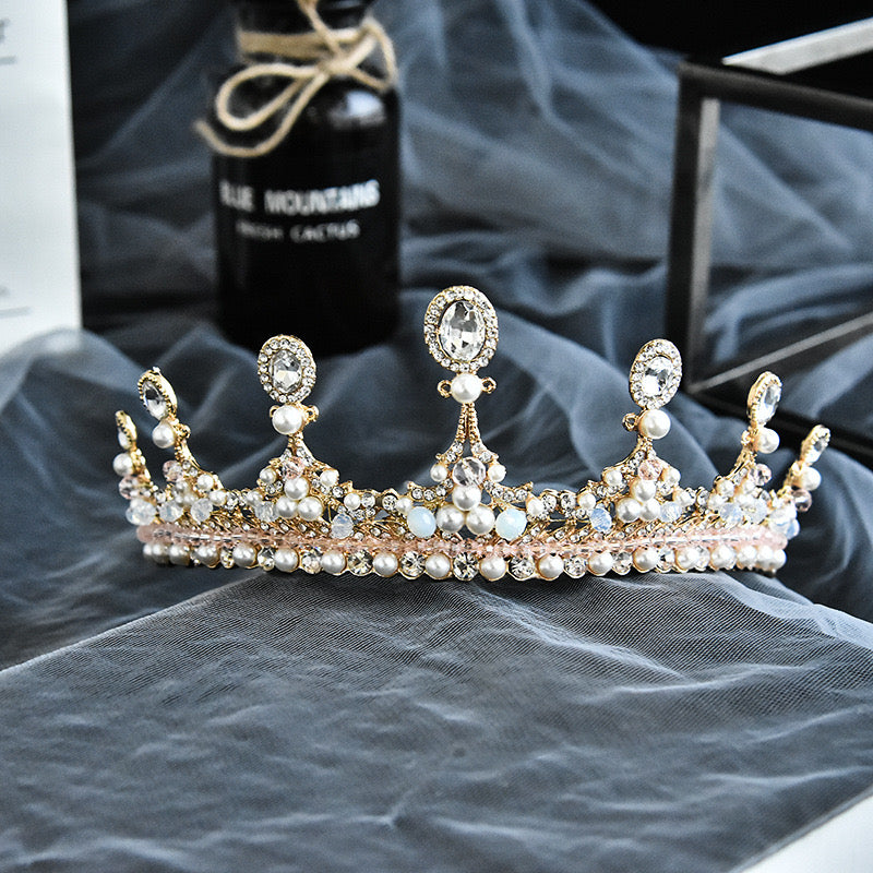 Handmade Purple Champagne Crystal Bridal Tiaras Crown Women Wedding Headdress Crown Party Costume Hair Accessories pearl