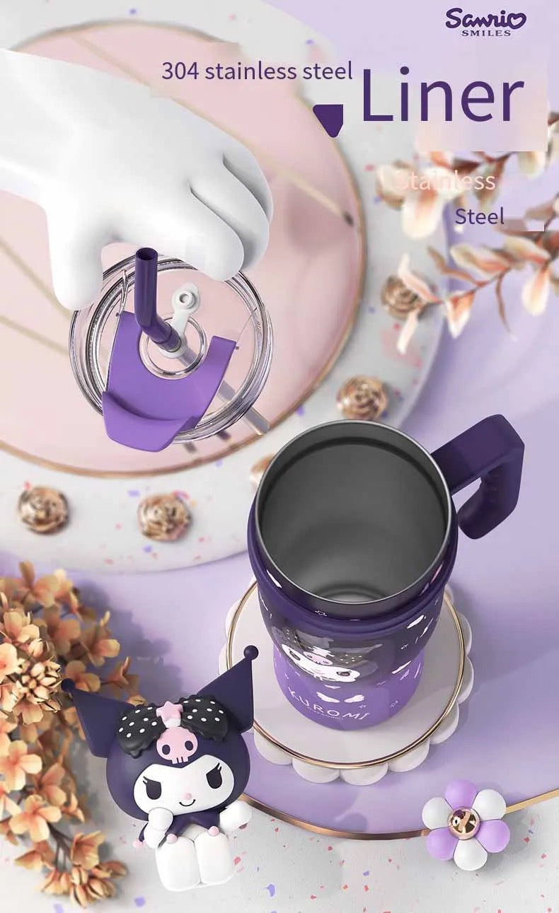1200ml Kuromi Water Cup Vacuum Flask Cute Stainless Steel High Capacity Insulated Mug