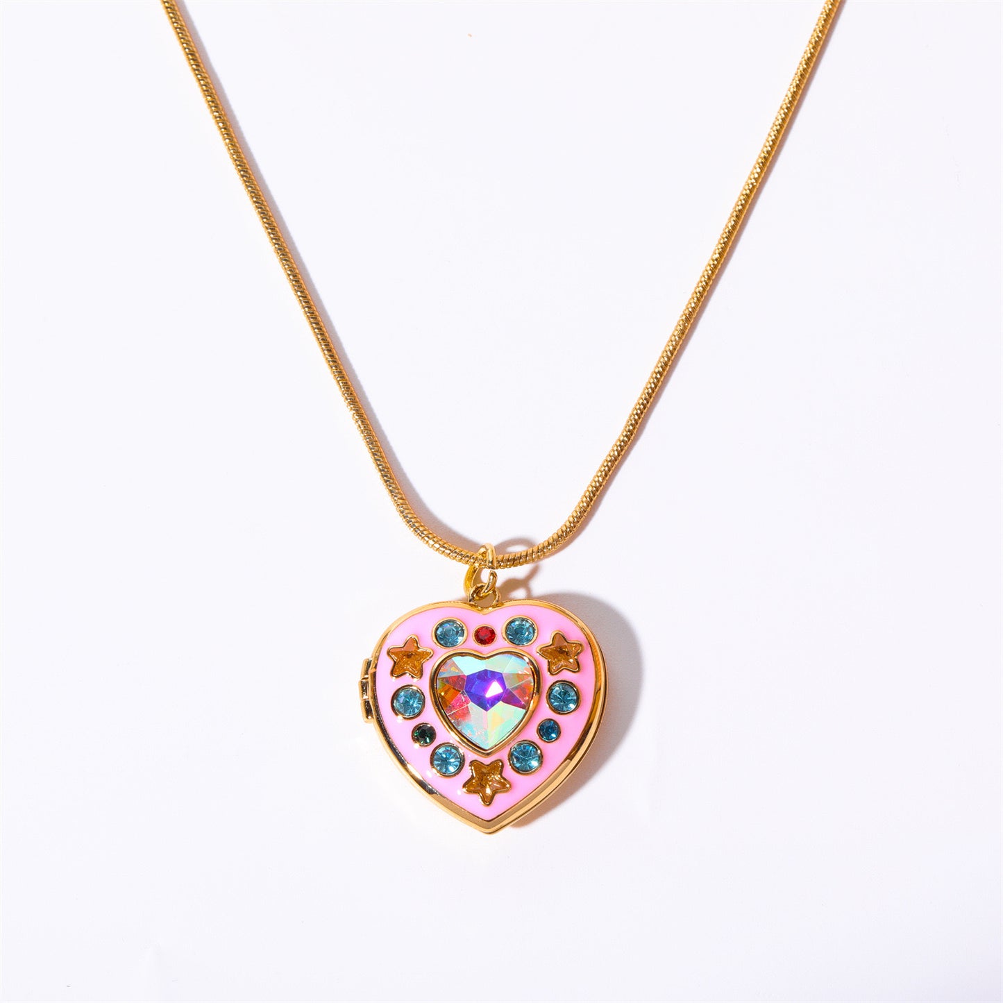 Pink Drip Glaze Heart-shaped Photo Frame Pendant Necklace Charm Colorful Crystal Openable Necklaces Women Men Memorial Jewelry