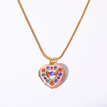 Load image into Gallery viewer, Pink Drip Glaze Heart-shaped Photo Frame Pendant Necklace Charm Colorful Crystal Openable Necklaces Women Men Memorial Jewelry