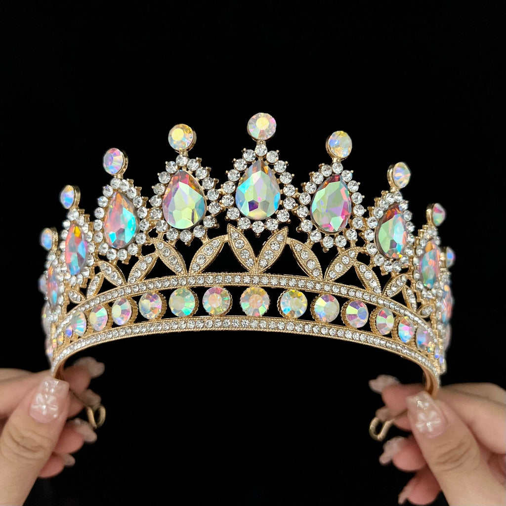 AB color Wedding Crown Alloy Bridal Tiara Baroque Simple Princess Headband Rhinestone Half Round Tiaras