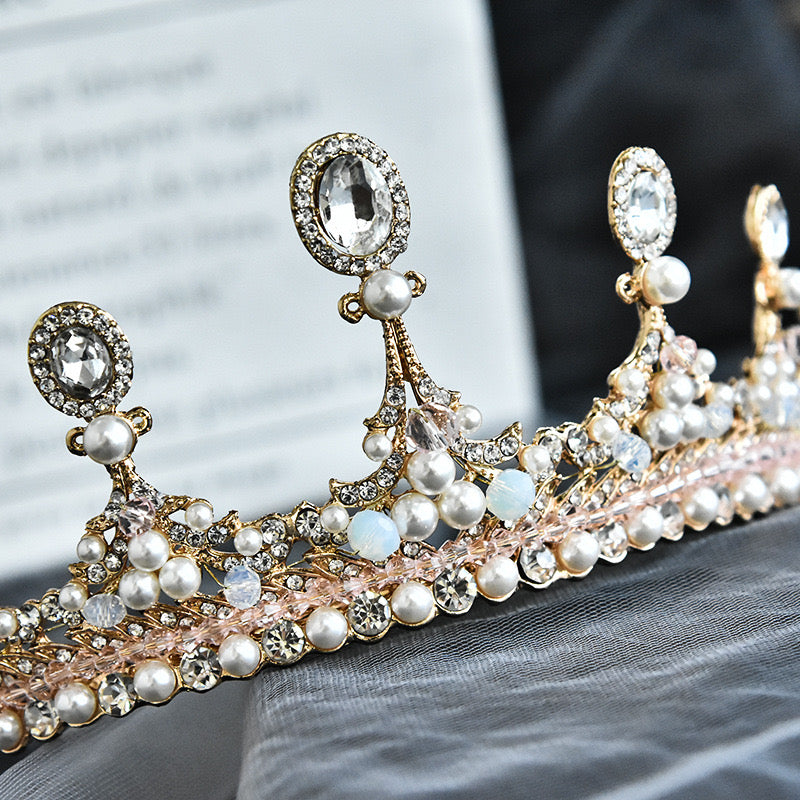 Handmade Purple Champagne Crystal Bridal Tiaras Crown Women Wedding Headdress Crown Party Costume Hair Accessories pearl