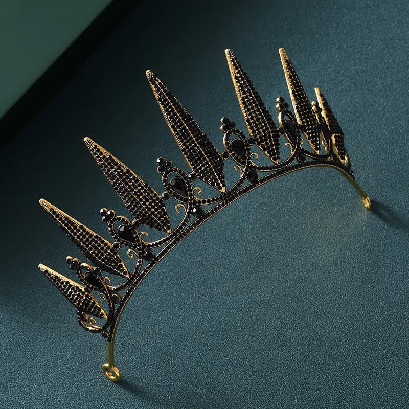Black tiara Baroque crown crystal bride princess headpiece wedding accessories prom queen