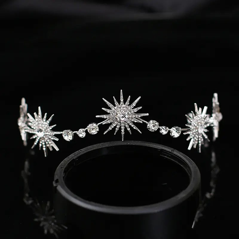 Luxury Sparkly Crystal Star Tiaras Crowns Hair Hoop Silver Plated Bride Headdress Rhinestone Hairbands Wedding Hair Accessories