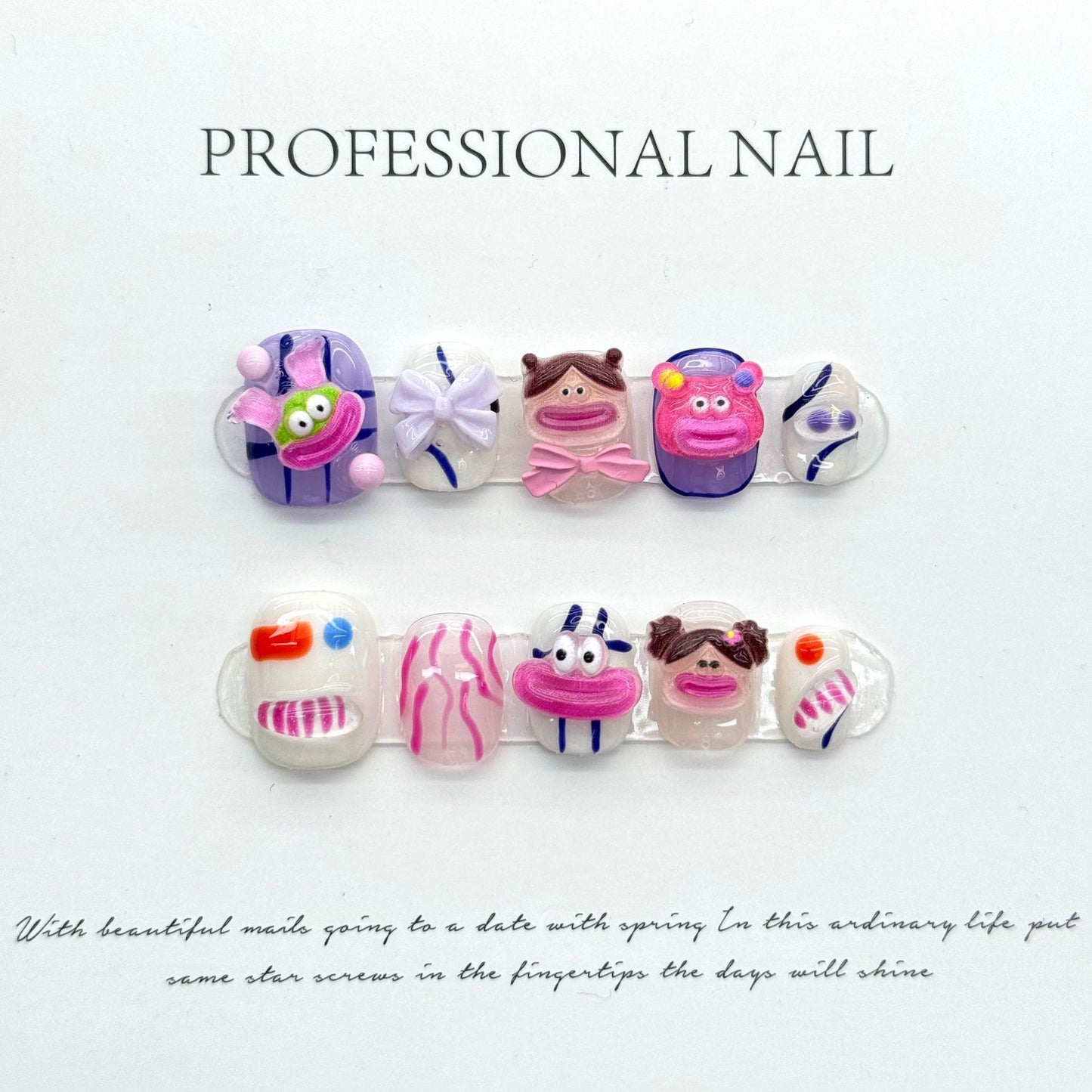 Press on nails handmade cute & ugly cartoon pattern nails art fake nails