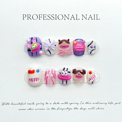 Press on nails handmade cute & ugly cartoon pattern nails art fake nails
