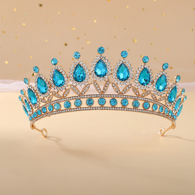 Blue Leaves Rhinestone Tiara Crown For Women Party Wedding Bridal Bride Crystal Tiara Crown Hair Jewelry