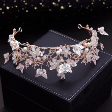 Load image into Gallery viewer, Gold Pearl Butterfly Costume Jewelry Sets Floral Rhinestone, Hair Accessories Bride Headband Bride for Prom Christmas