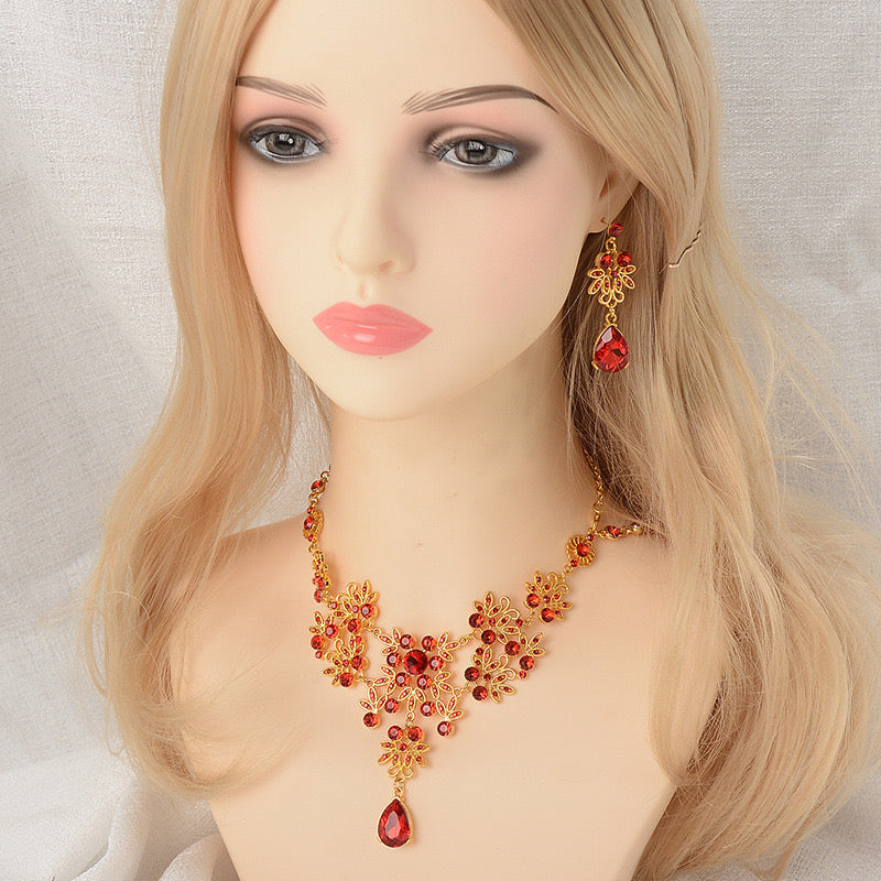 Bridal Jewelry Set Rhinestone Necklace Bracelet Dangle Earrings for Bride Bridesmaid Teardrop Pendant Crystal Wedding Prom Jewelry Accessories for Women