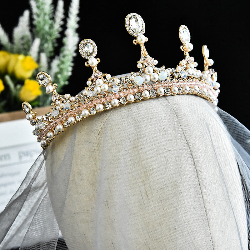 Handmade Purple Champagne Crystal Bridal Tiaras Crown Women Wedding Headdress Crown Party Costume Hair Accessories pearl