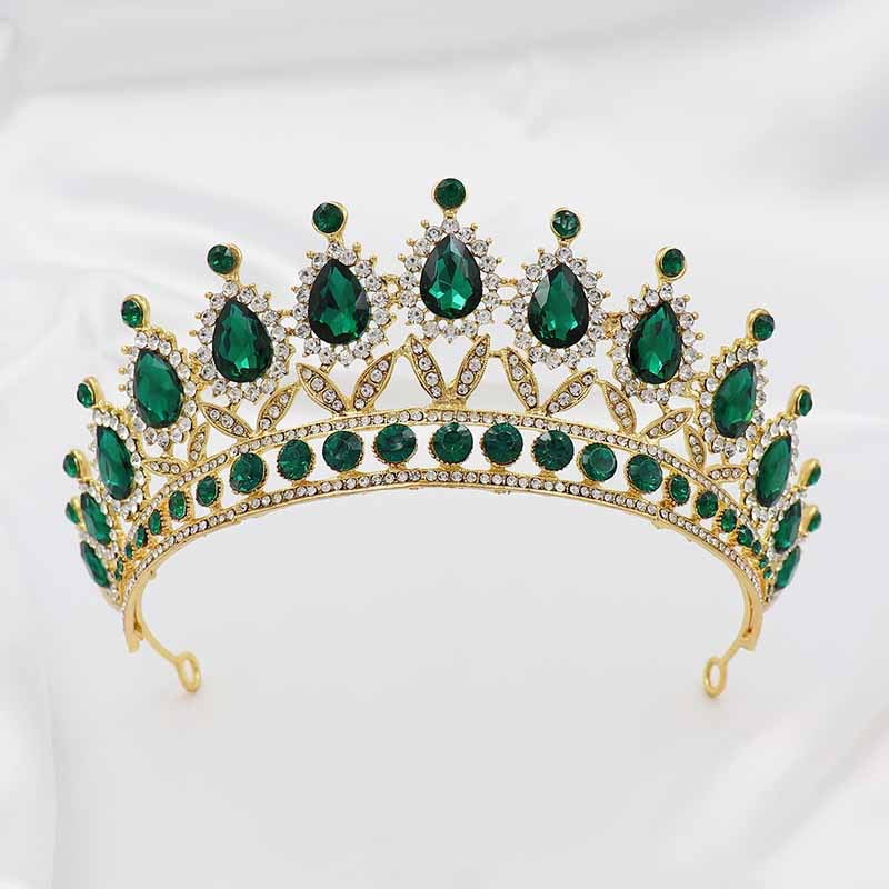 Green Crystal Tiaras and Crowns for Women Wedding Bridal Hair Accessories Baroque Vintage Rhinestone Head Jewelry Diadems