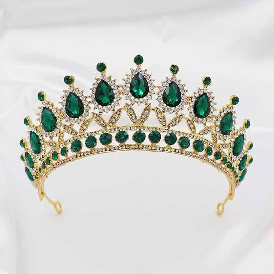 Green Crystal Tiaras and Crowns for Women Wedding Bridal Hair Accessories Baroque Vintage Rhinestone Head Jewelry Diadems