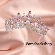 Load image into Gallery viewer, Crystal Tiara and Crowns pink for Women Gold Halo Crown Royal Tiara for Wedding Prom Pageant Halloween