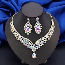 Load image into Gallery viewer, Crystal Bridal Bridesmaid Jewelry Sets, Elegant Marquise Rhinestone Leaf Necklace Dangle Earrings