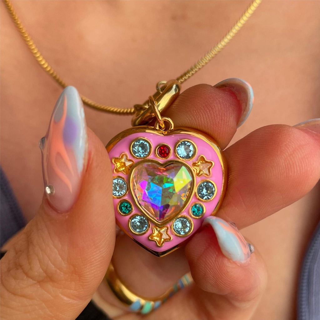 Pink Drip Glaze Heart-shaped Photo Frame Pendant Necklace Charm Colorful Crystal Openable Necklaces Women Men Memorial Jewelry