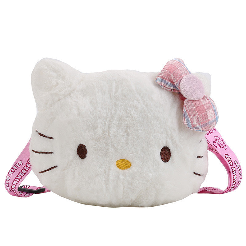 Kawaii Sanrio Hello Kitty Mini Shoulder Bag Cartoon Messenger Plush Backpack Earphone Storage Bag for Girl Kids Cute Rucksack