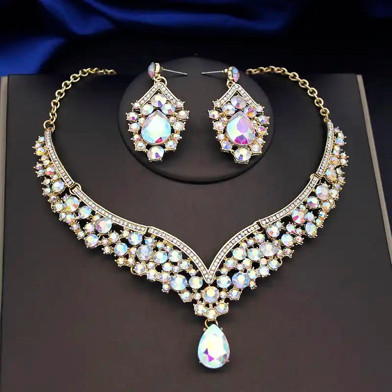 Crystal Bridal Bridesmaid Jewelry Sets, Elegant Marquise Rhinestone Leaf Necklace Dangle Earrings