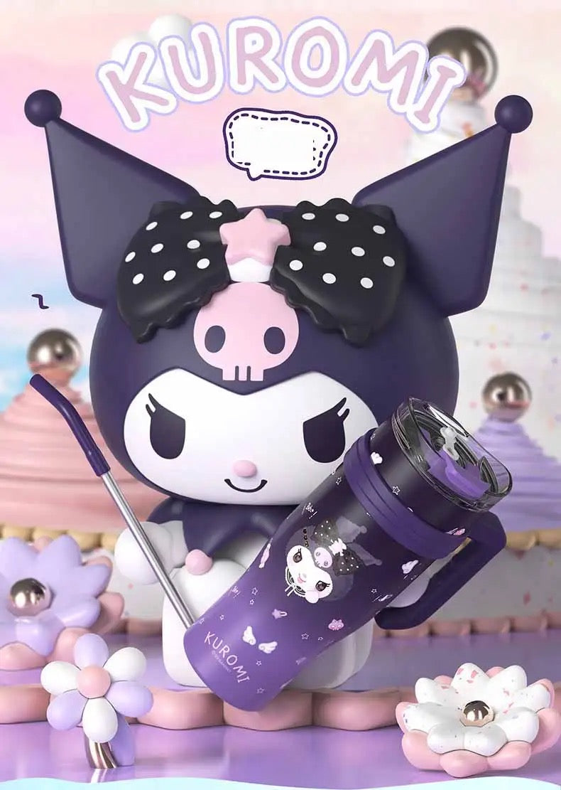 1200ml Kuromi Water Cup Vacuum Flask Cute Stainless Steel High Capacity Insulated Mug