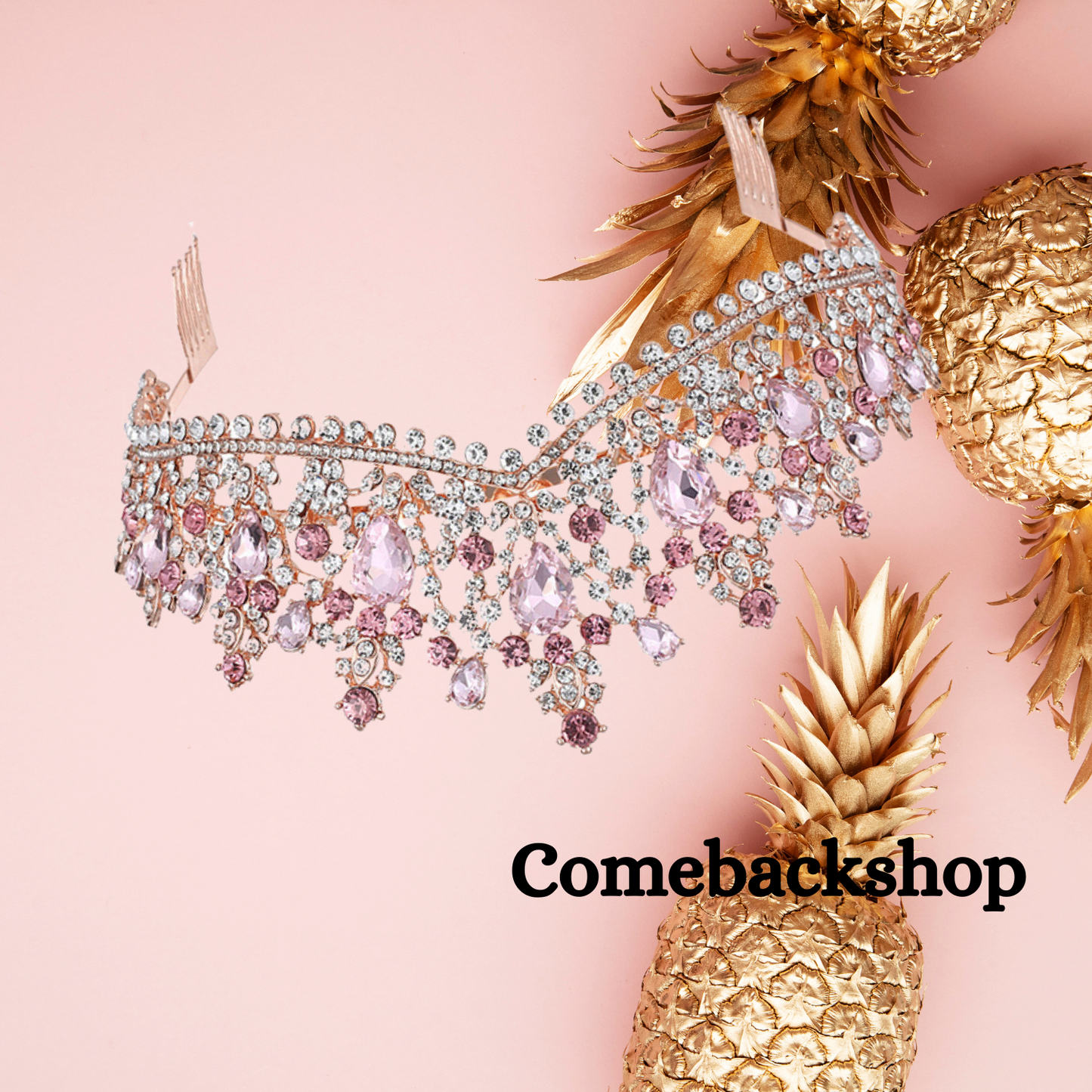 Crystal Tiara and Crowns pink for Women Gold Halo Crown Royal Tiara for Wedding Prom Pageant Halloween