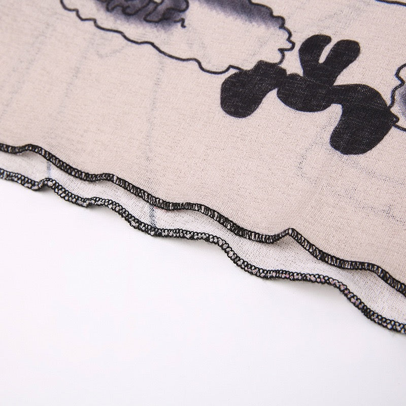 Japanese Harajuku Cartoon Girl Letter Printed T-shirt Girl Y2K Slim Long Sleeve Crop Pink Blouse Fairy Grunge