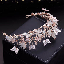 Load image into Gallery viewer, Gold Pearl Butterfly Costume Jewelry Sets Floral Rhinestone, Hair Accessories Bride Headband Bride for Prom Christmas