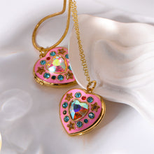 Load image into Gallery viewer, Pink Drip Glaze Heart-shaped Photo Frame Pendant Necklace Charm Colorful Crystal Openable Necklaces Women Men Memorial Jewelry