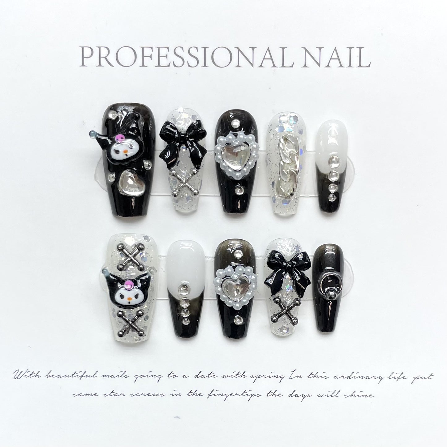 Hand-painted Wearable Nails Cute Y2K Purple Kuromi Nails Manicure Patch Finished Products Wholesale Kawaii Gift