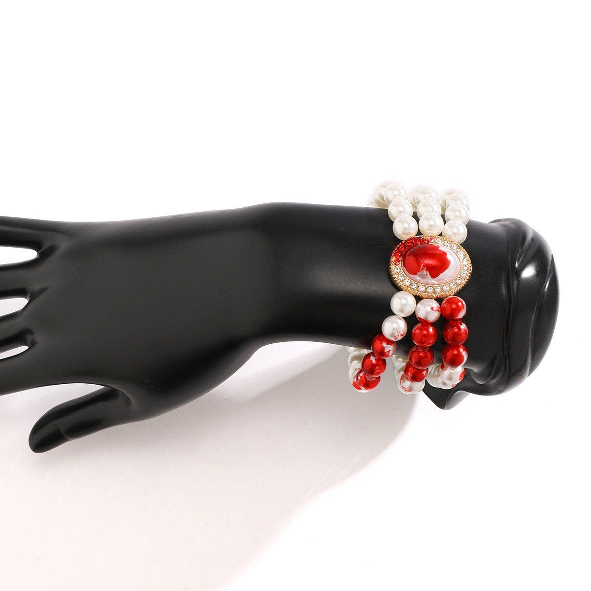 Goth Creative Red Blood Pattern Imitation Pearl Chain Bracelet for Women Punk Long Tassel Beads Pendant Halloween Wed Jewelry