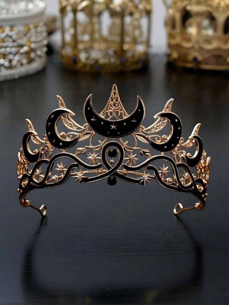 Gothic Moon Knight Wedding Crown - Handmade Crystal Bridal Headpiece - Timeless Elegant Tiara for Brides