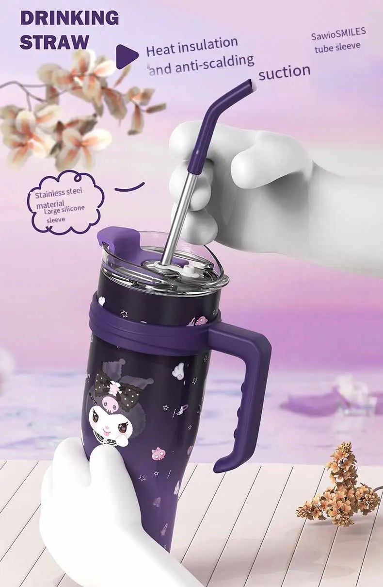 1200ml Kuromi Water Cup Vacuum Flask Cute Stainless Steel High Capacity Insulated Mug