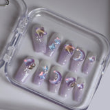 Handmade Press on Nails Violet Large Crystal Diamond Halo Dyeing Brilliant Colors Reusable Fake Nails Noble Purple Qi Middle Model Type