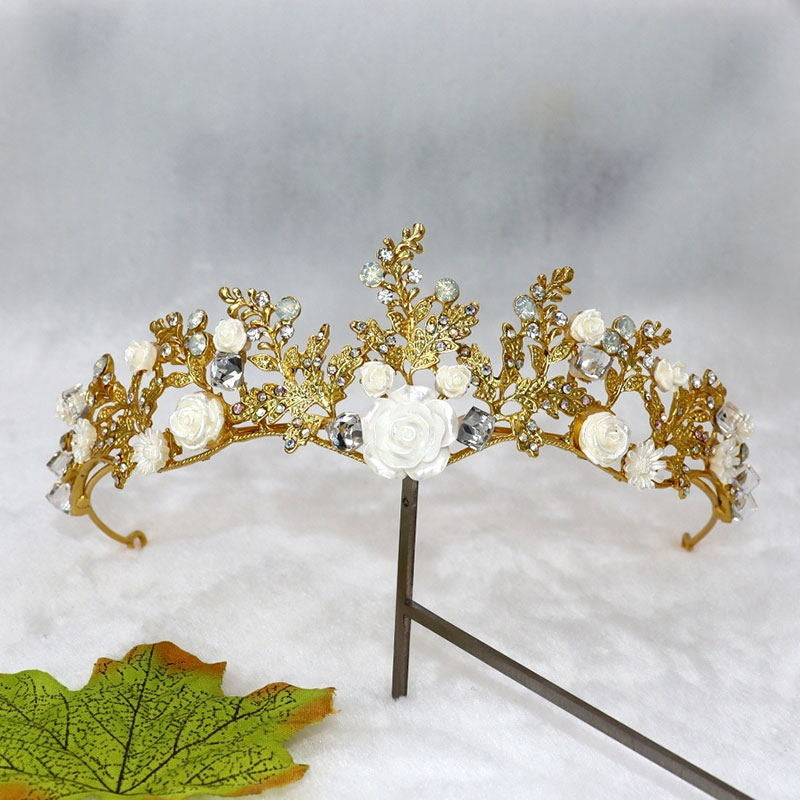 Baroque Handmade Gold Flower Leaf Tiara Crowns Wedding Hair Vine,Swarovski