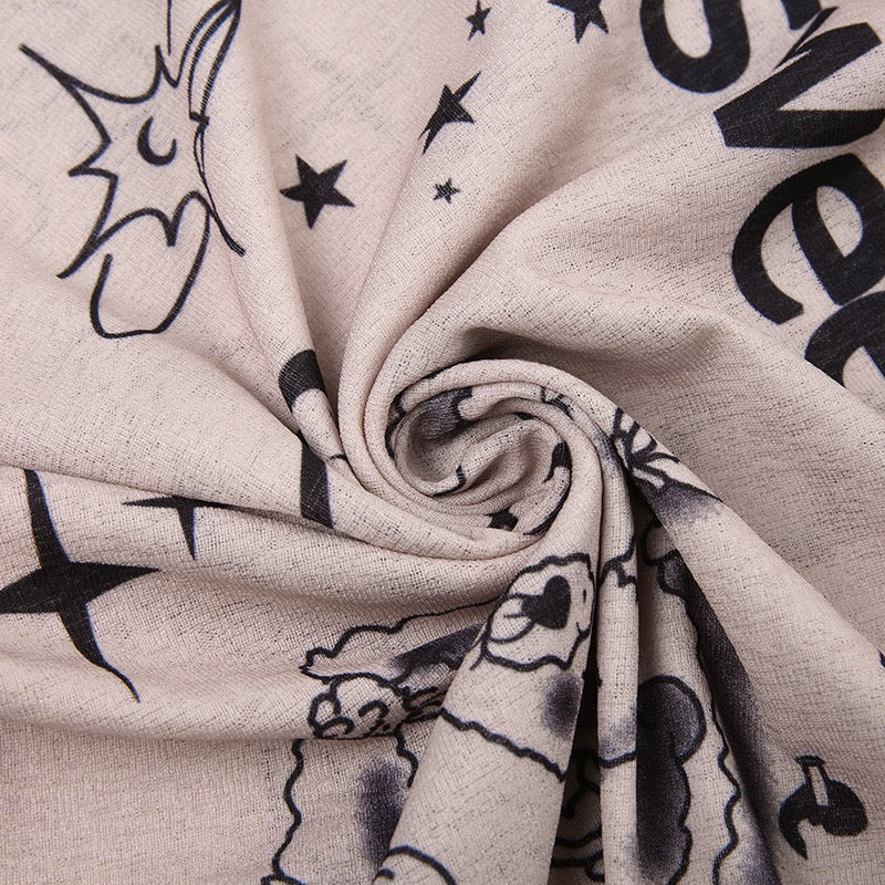 Japanese Harajuku Cartoon Girl Letter Printed T-shirt Girl Y2K Slim Long Sleeve Crop Pink Blouse Fairy Grunge