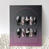 10Pcs Black Handmade Press On Nails Coffin Fake Nails Full Cover Gradient Metal Contrast Artificial Manicure Wearable Nail Tips