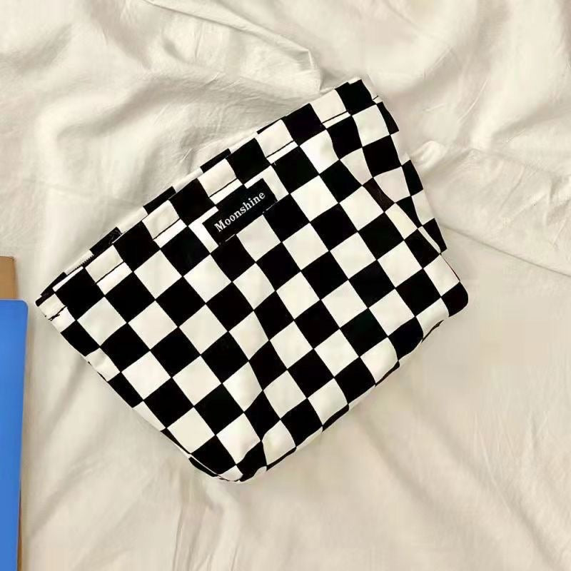 Black and White Plaid Makeup Bag Large Capacity Cosmetics Storage Bags Portable Checkerboard Toiletry Bag