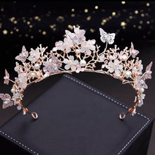 Load image into Gallery viewer, Gold Pearl Butterfly Costume Jewelry Sets Floral Rhinestone, Hair Accessories Bride Headband Bride for Prom Christmas