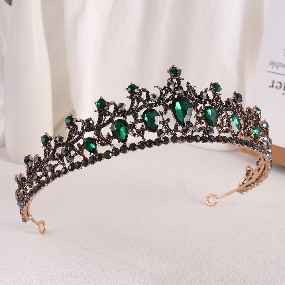 Green Wedding Hair Accessories Alloy Bridal Tiaras Gold birthday party gift prom dress tiara hair piece