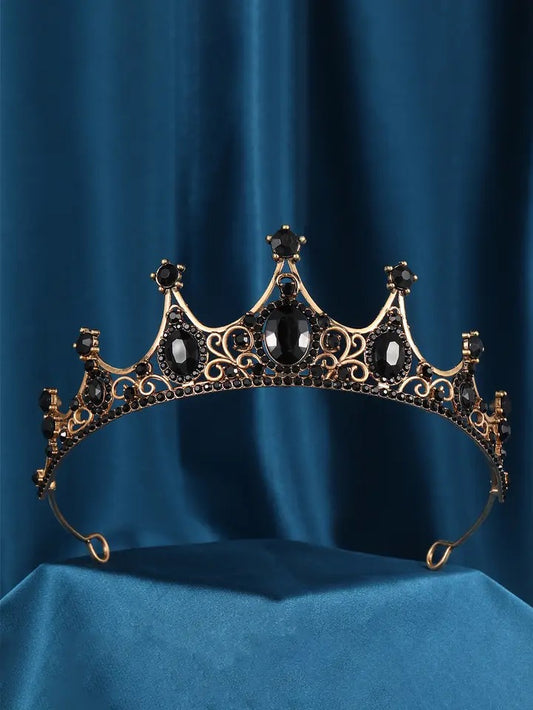 Black Crystal Beads Bridal Tiaras Crown Rhinestone Diadem Pageant Veil,Swarovski