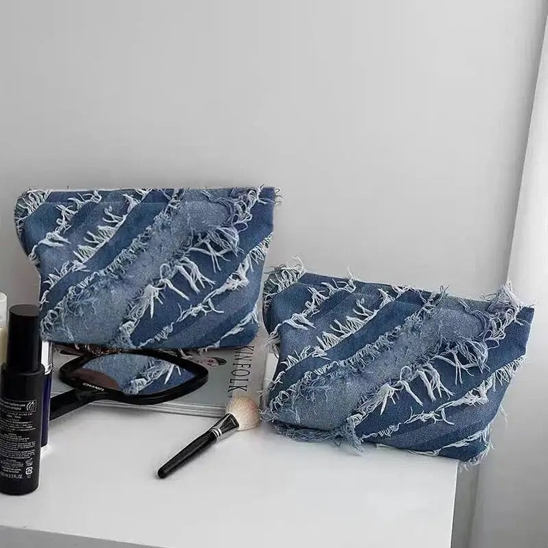 Blue Cosmetic Bag Clutch Bag Large Makeup Organizer Bags Korean Cosmetic Pouch Women Cute Toiletry Beauty Case