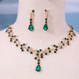 Water Drop Green Crystal Jewelry Sets For Women Wedding Party Jewelry Accessories Stud Earrings & Necklace Set
